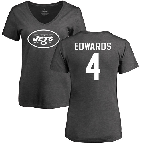 New York Jets Ash Women Lac Edwards One Color NFL Football #4 T Shirt
